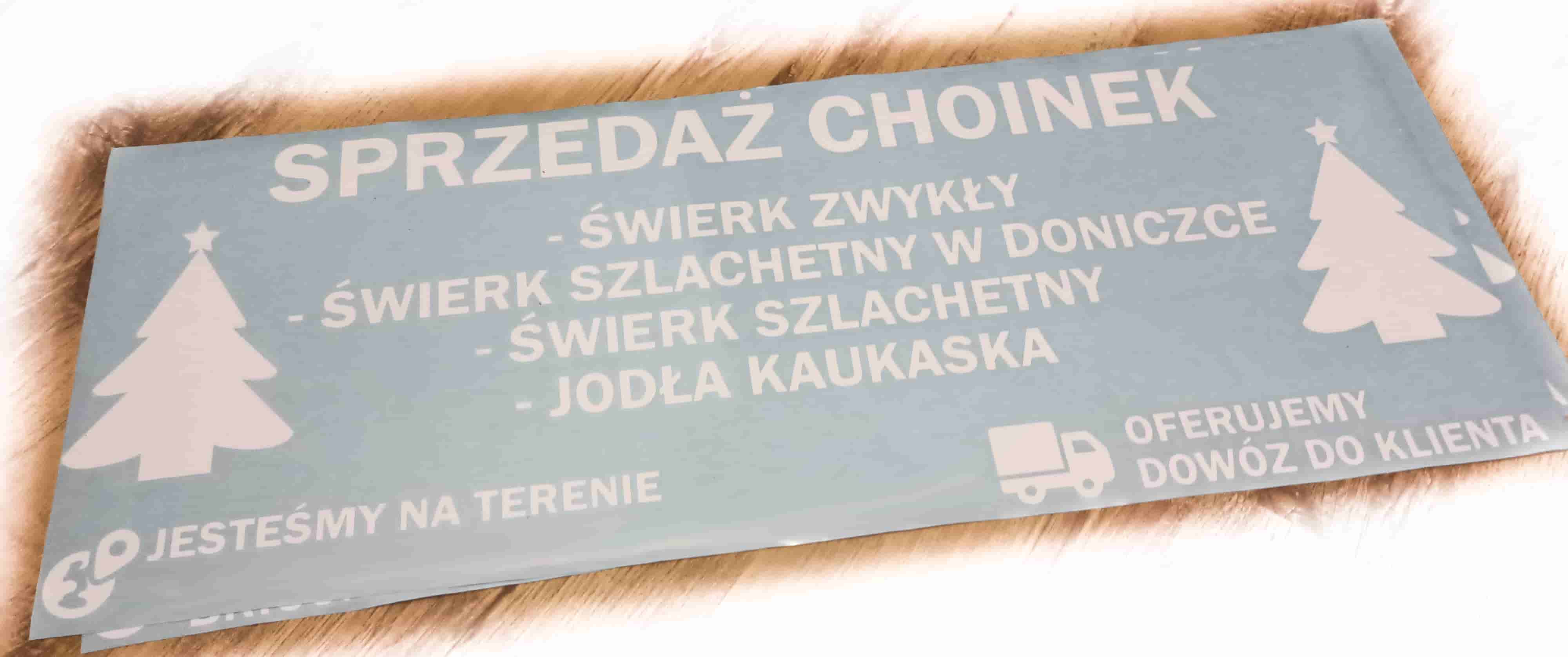Naklejka sprzedaż choinek adres sklepu